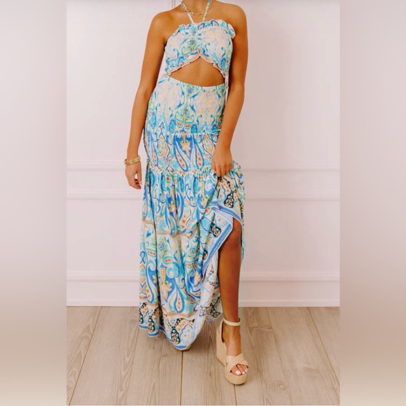LUXXEL Aruba Getaway Smocked Maxi Dress - Picture 1 of 7